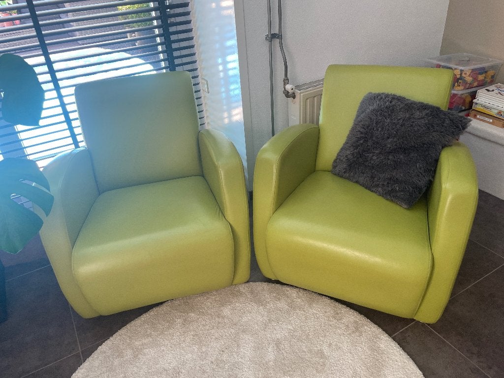 Mooie relax stoelen kleur licht groen, Huis en Inrichting, Fauteuils, Ophalen, Gebruikt, Minder dan 75 cm, Leer