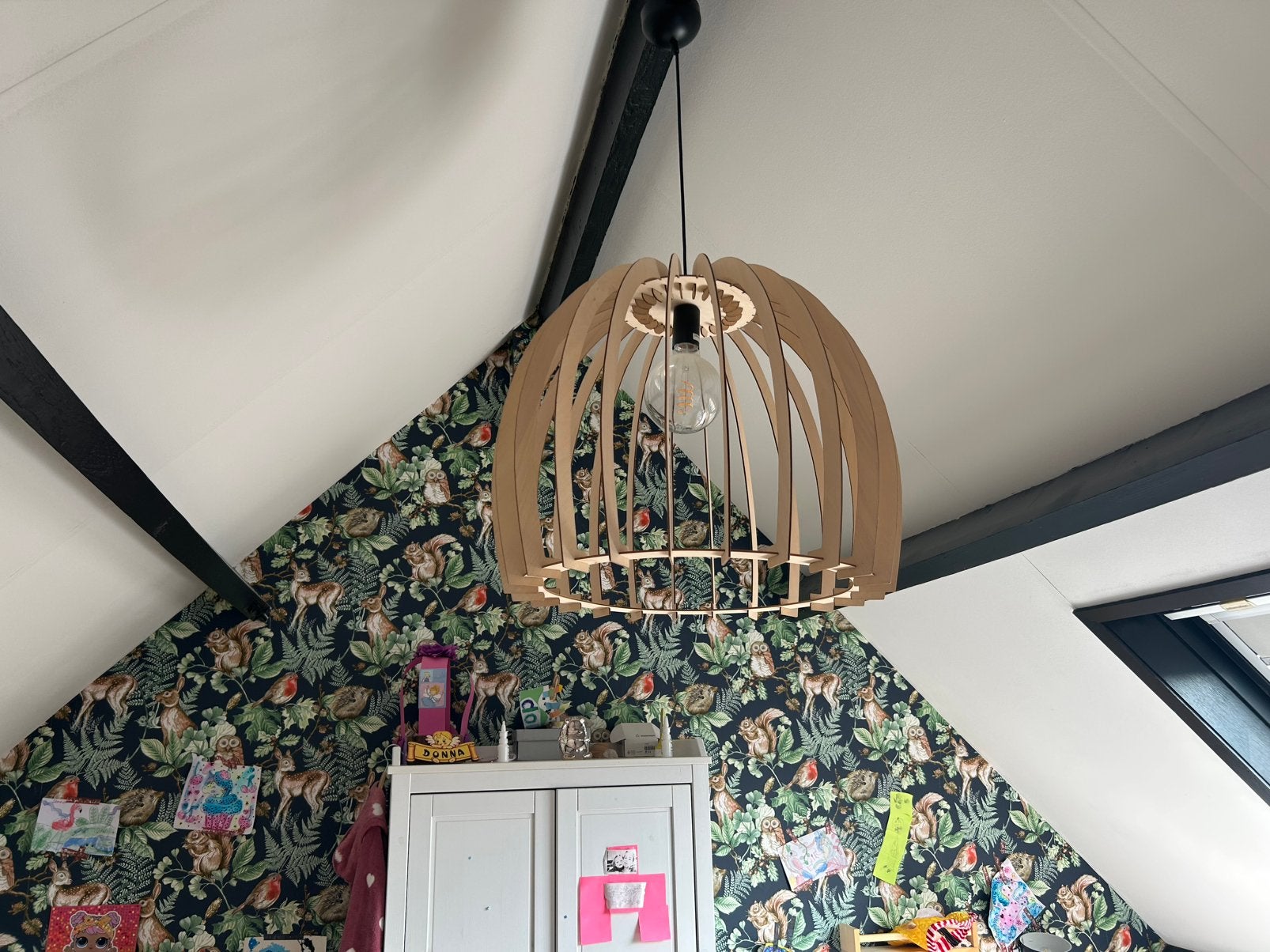 Grote houten hanglamp 2 stuks incl led lichtbron, Ophalen, Zo goed als nieuw, Hout, 50 tot 75 cm