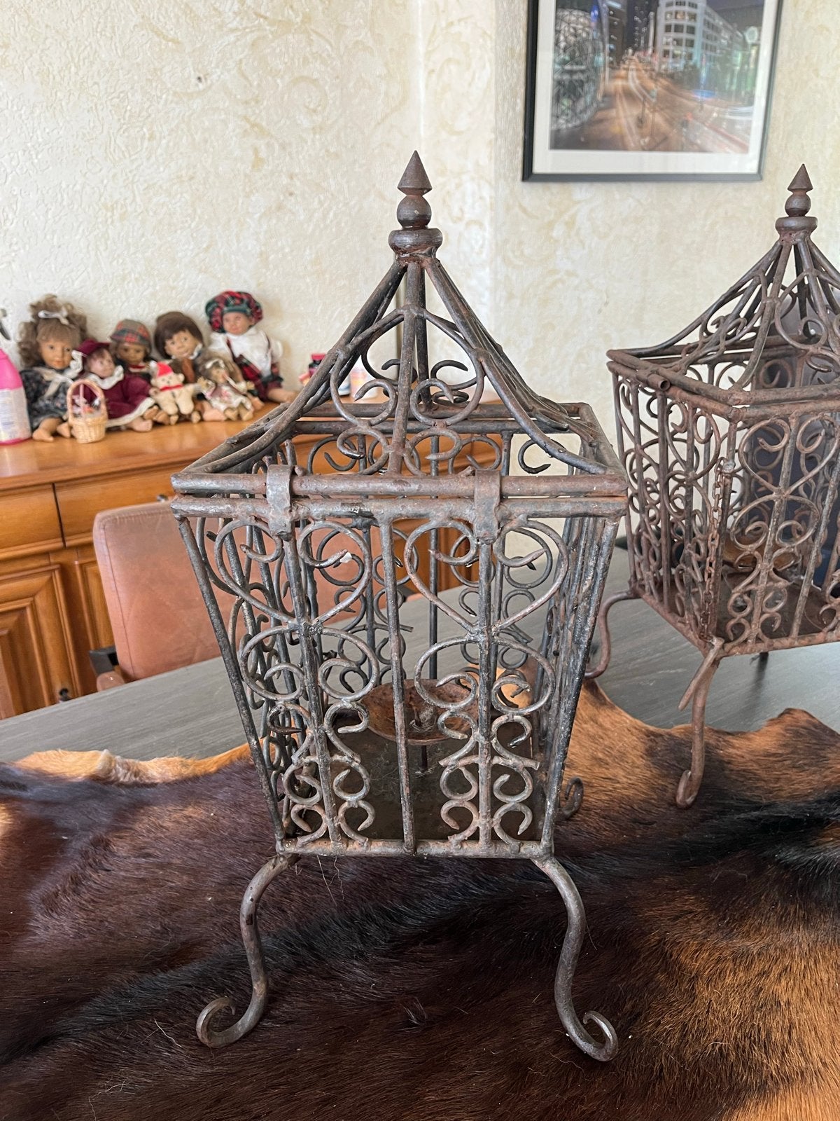 Set van 3sierlijke metalen lantaarns, Huis en Inrichting, Gebruikt, Lantaarn, Zwart, Ophalen of Verzenden