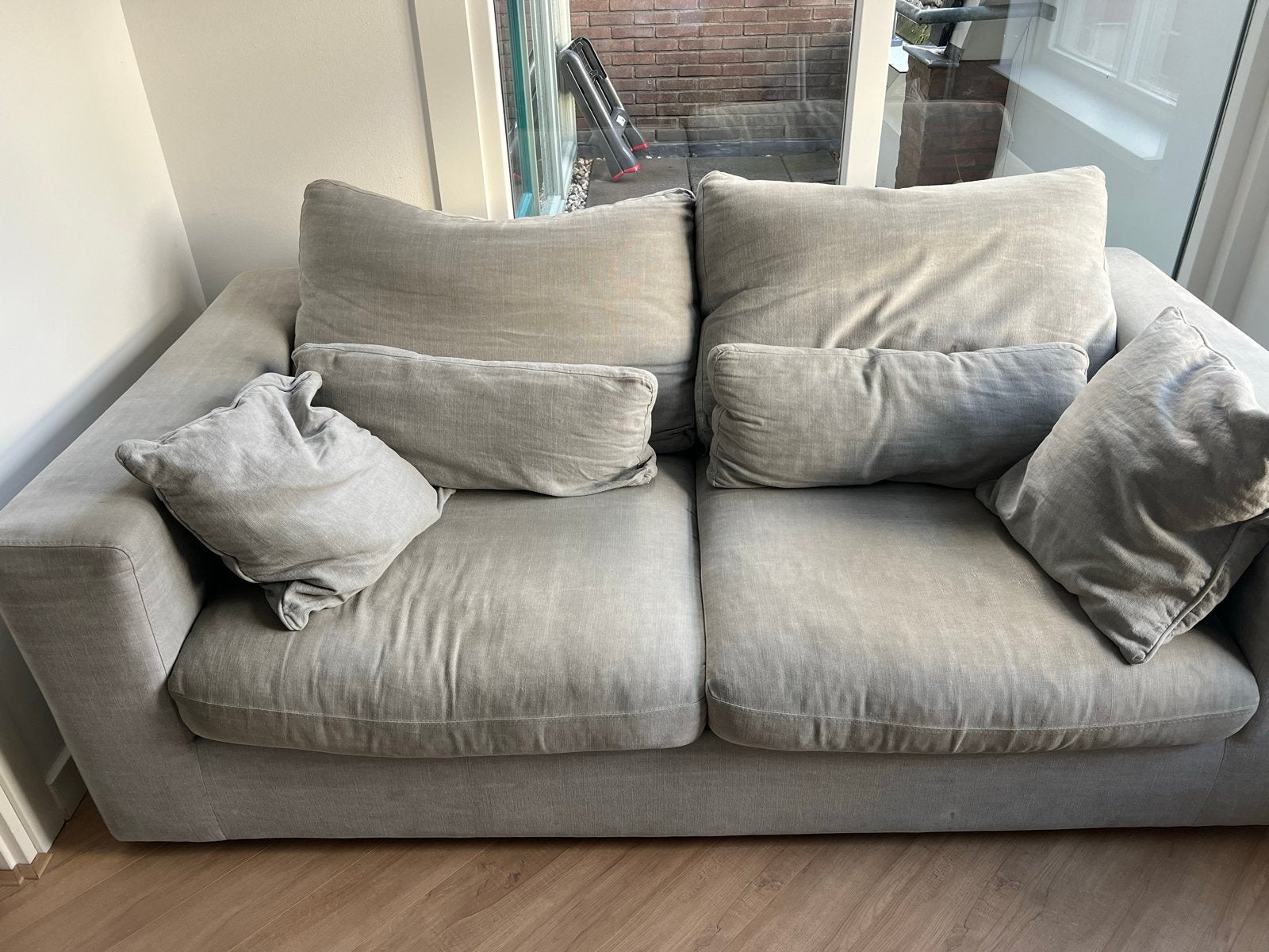 Grijze Tweezitsbank met Gebruikssporen - 200x106cm, Ophalen, Gebruikt, 100 tot 125 cm, 150 tot 200 cm