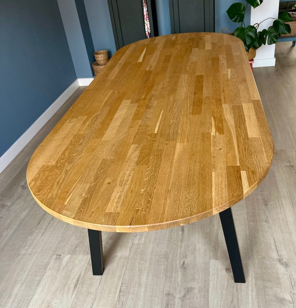 Eiken eettafel, Ophalen, Gebruikt, 200 cm of meer, 50 tot 100 cm