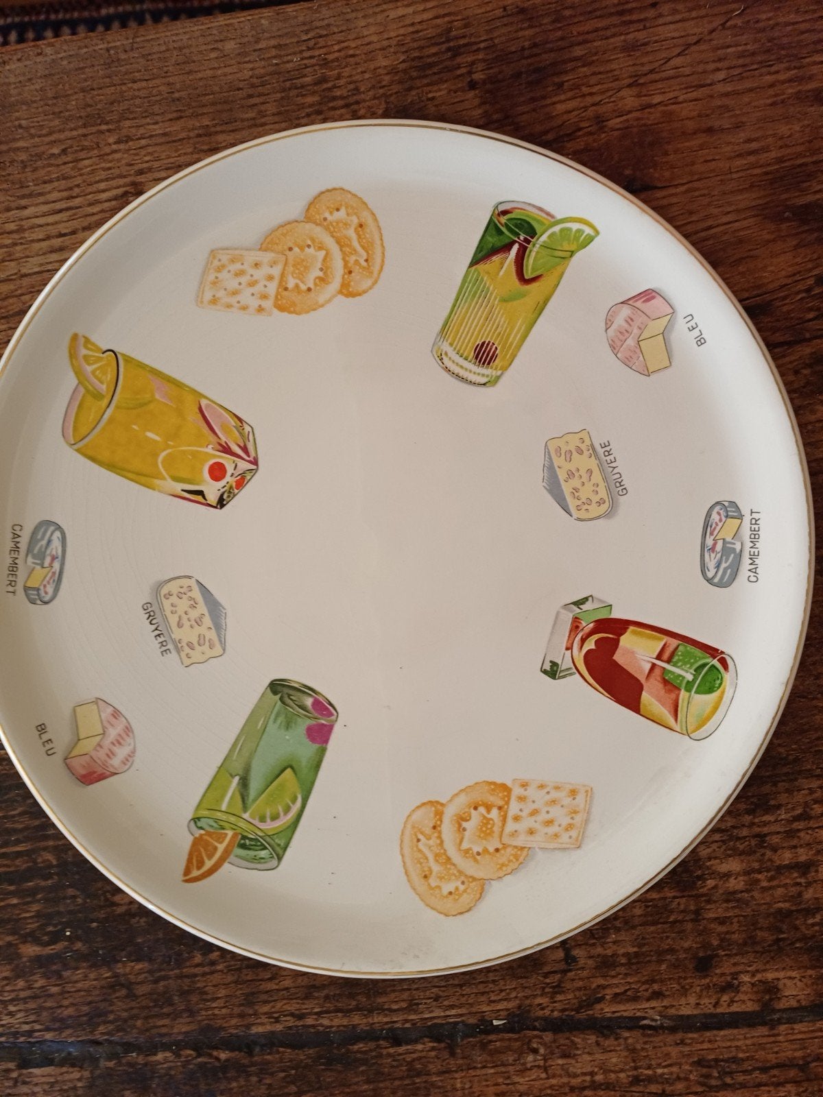 Vintage Kaasplank / Serveerschaal - Ideaal voor borrel, Ophalen of Verzenden, Zo goed als nieuw, Rond