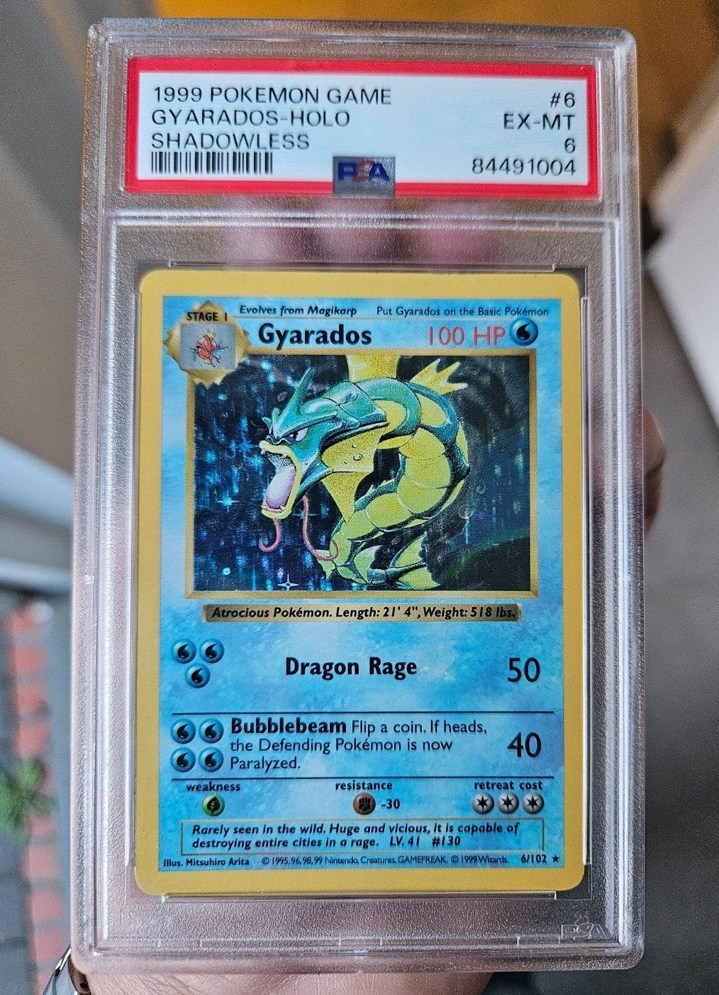 1999 Pokémon Gyarados Holo Shadowless PSA 6 EX-MT, Verzenden, Gebruikt, Losse kaart