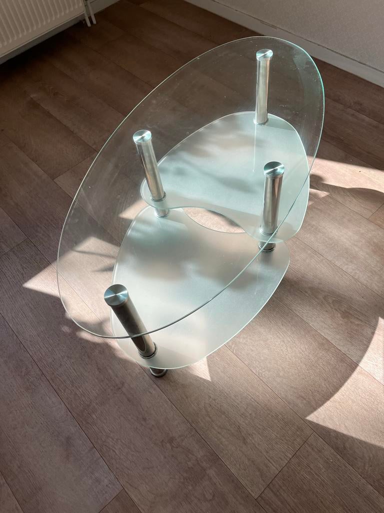 Glazen TV meubel en salontafels set, Gebruikt, 100 tot 150 cm, 50 tot 75 cm, Ophalen of Verzenden
