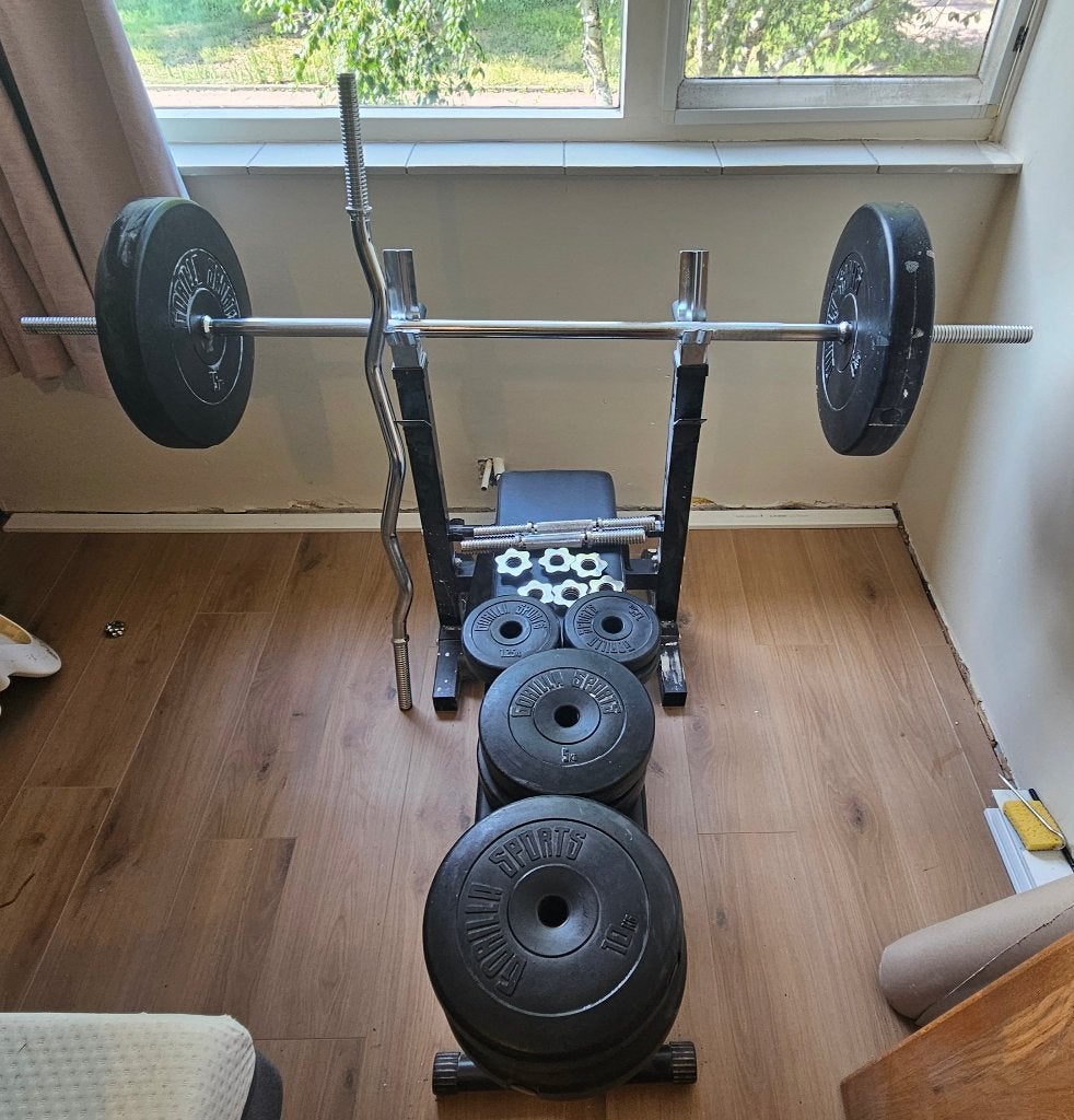 Complete Krachtstation met Halters en Gewichten, Ophalen, Gebruikt, Rug, Halterset