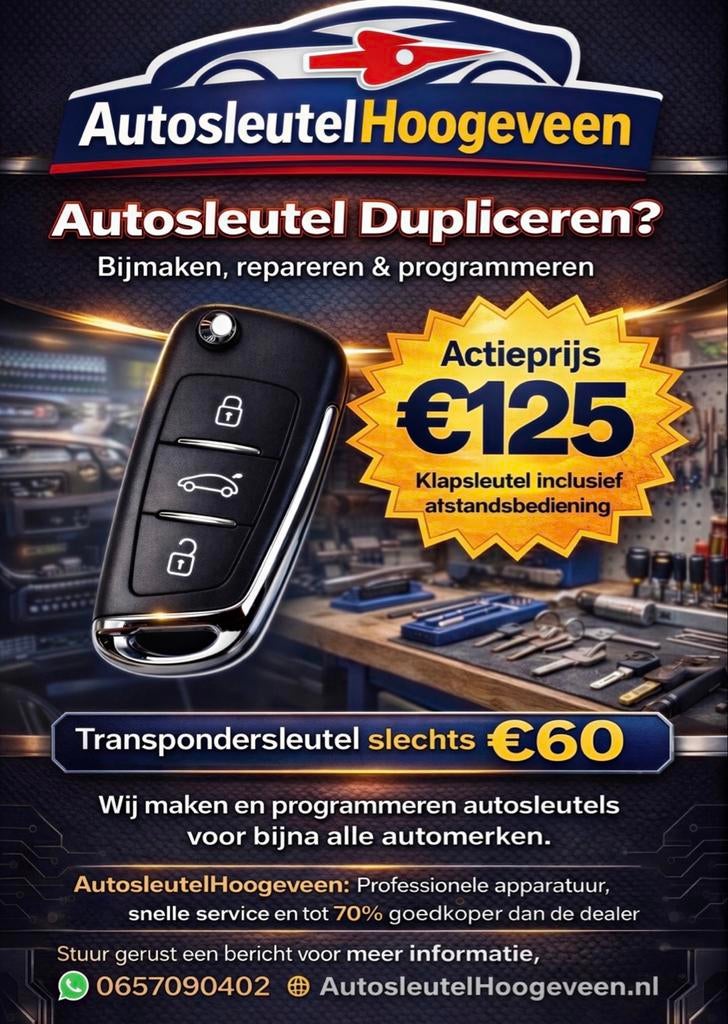 Autosleutel Hoogeveen - (Klap)sleutel met afstandsbediening, Nieuw, Info@autosleutelhoogeveen.nl, 7904 KJ, Ophalen
