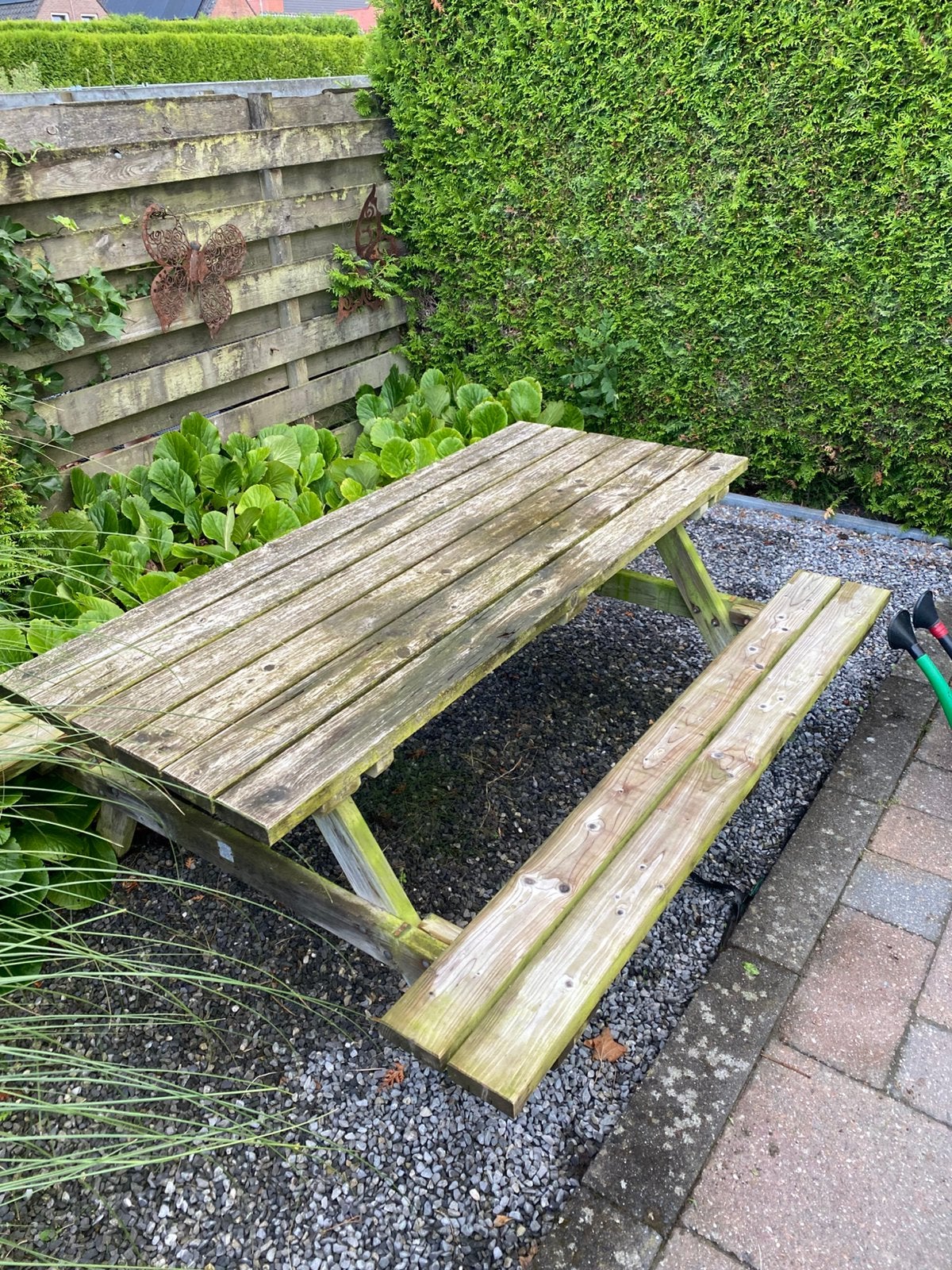 Picknicktafel met opklapzittingen - t.e.a.b., Tuin en Terras, Picknicktafels, Ophalen, Gebruikt, Inklapbaar, Rechthoekig