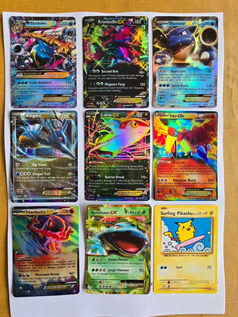 9 Pokémon EX cards (Mega) Blastoise Latias Ho-Oh Pikachu XY, Ophalen of Verzenden, Zo goed als nieuw, Meerdere kaarten