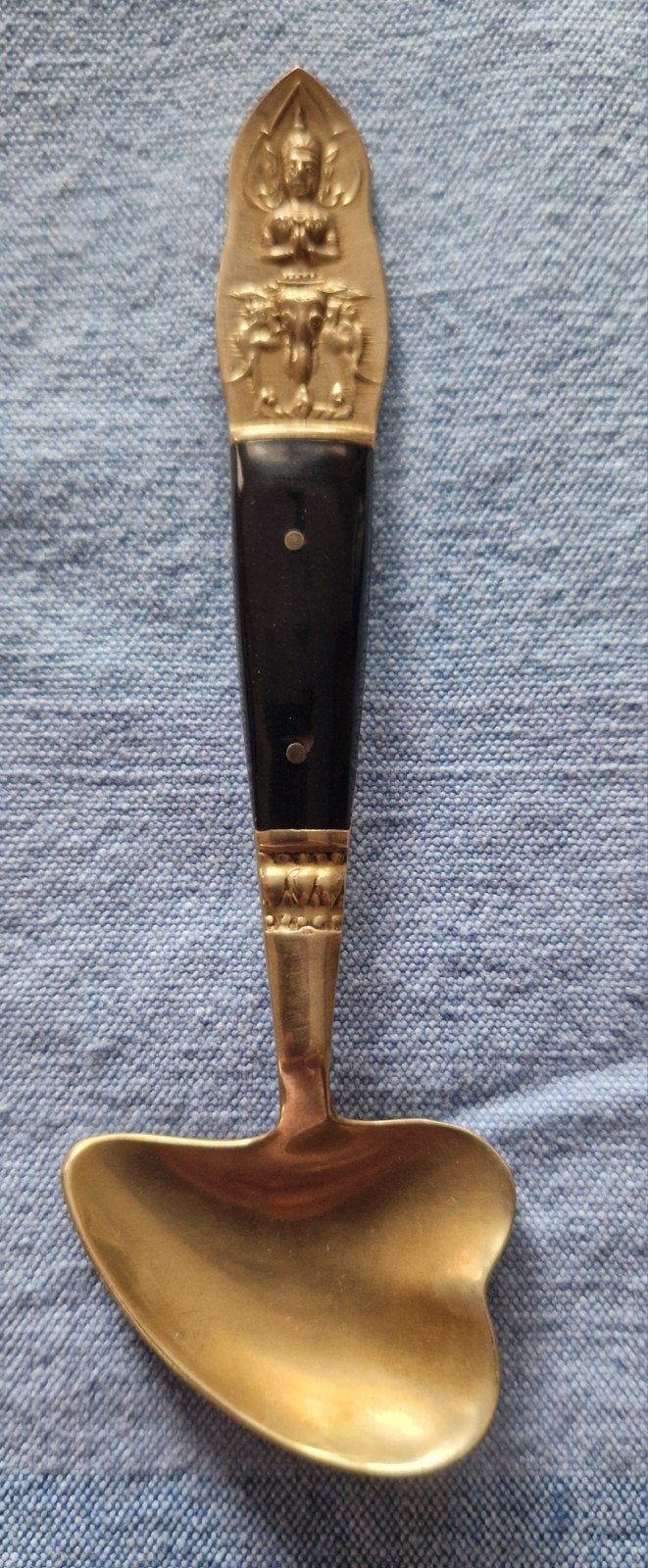 Vintage Bronze Thai lepeltje met Buffelhoorn Handvat, Antiek en Kunst, Ophalen of Verzenden