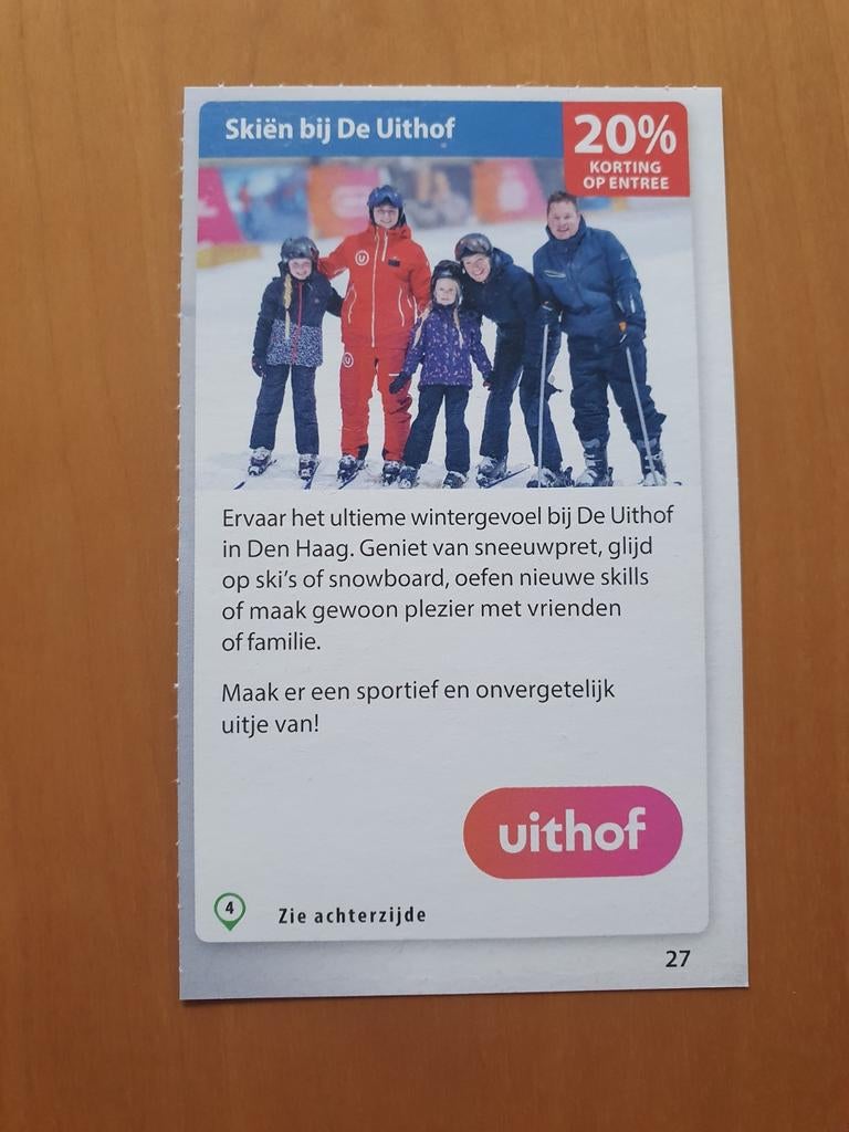 Skiën bij De Uithof 20% korting op entreeprijs, Tickets en Kaartjes, Drie personen of meer, Kortingsbon