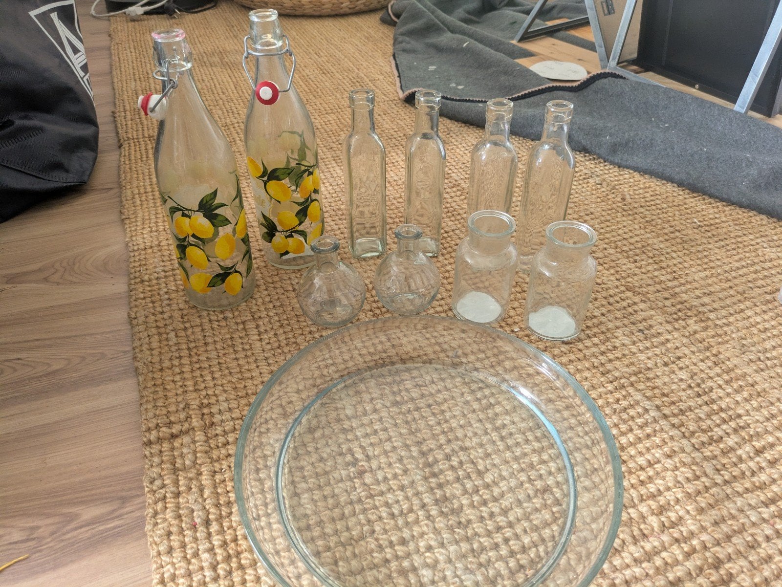 Diverse glazen flessen en potten, inclusief citroenflessen, Ophalen, Vintage, Gebruikt, Meerkleurig