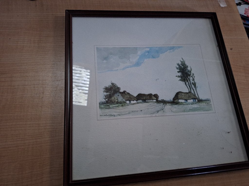 schilderijtje litho boerderijtje, Ophalen of Verzenden