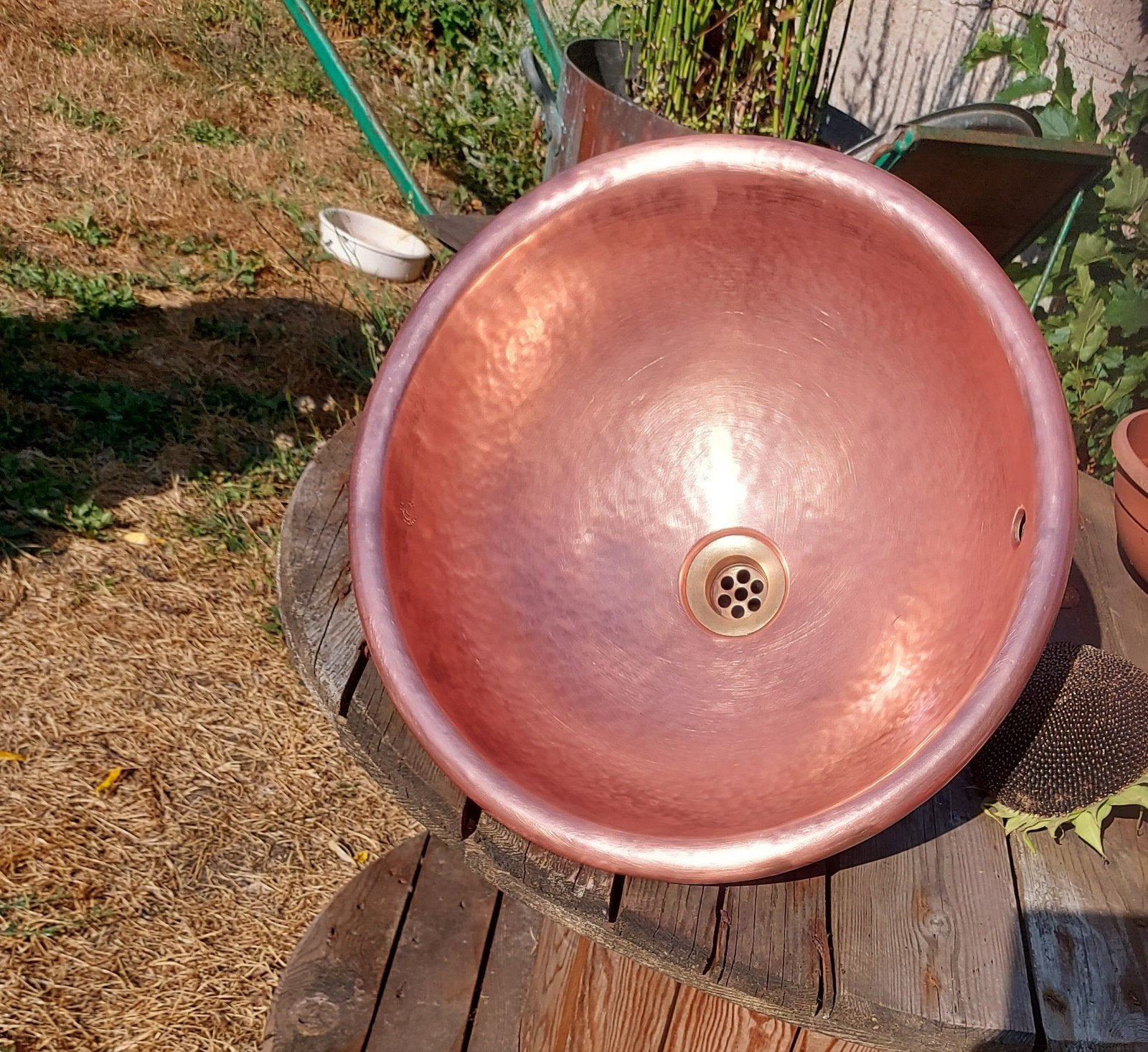 gehamerde koperen lavabo gootsteen 40 cm, Ophalen of Verzenden
