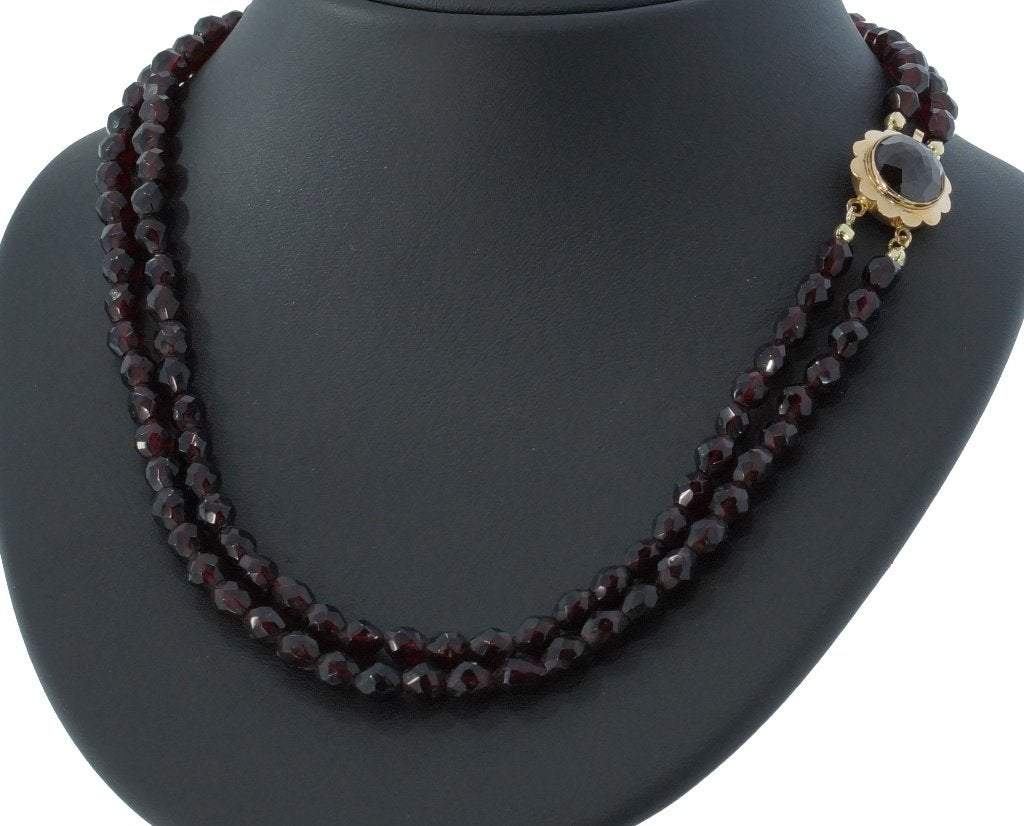 Granaat antieke ketting fraai 14k slot goud dames vintage, Ophalen of Verzenden, Goud, Ketting, Met edelsteen