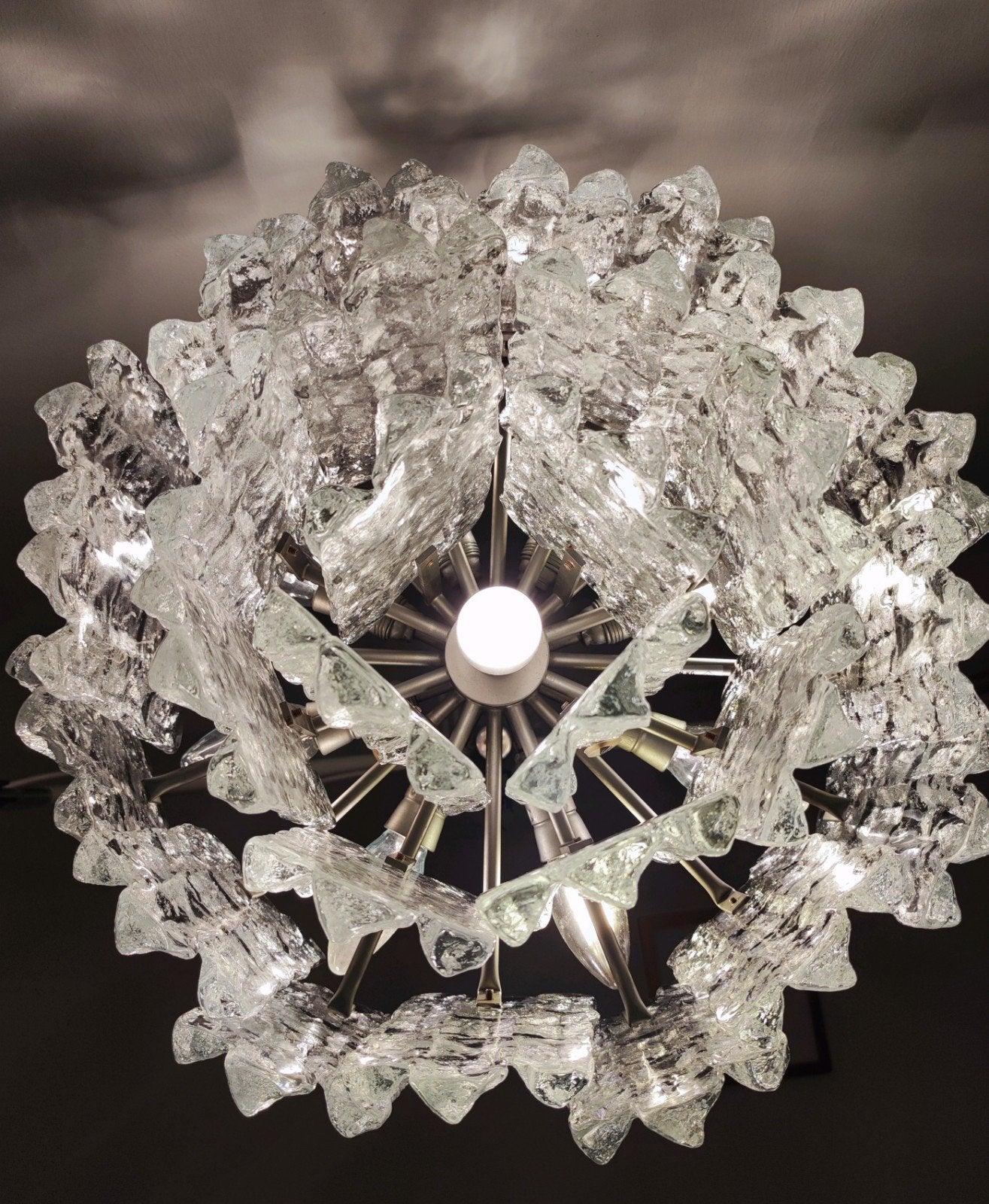 Mid-century Kalmar Kroonluchter XXL plafondlamp ijsglas, Ophalen, E14 (klein), Mid-century, Glas