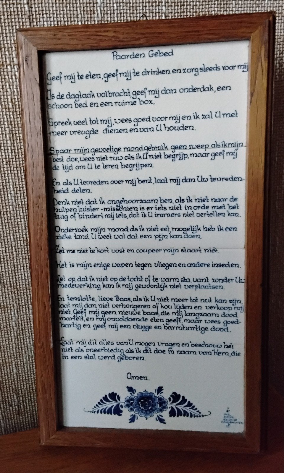 Tegelwandbord Paardengebed, Ophalen of Verzenden