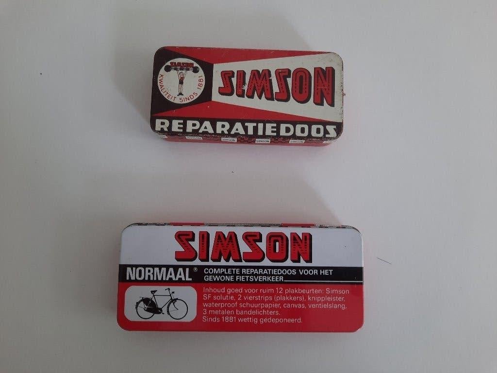 SIMSON reparatieblik met metalen bandenlichters, Gebruikt, Overige materialen, Overige typen, Ophalen of Verzenden