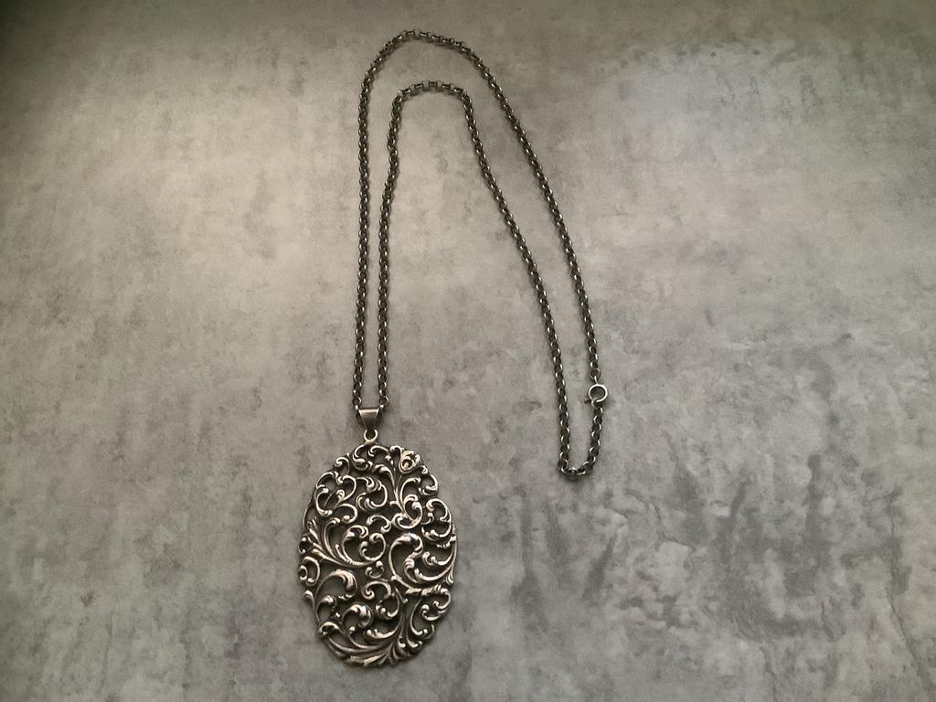 Antiek Zilveren Hanger met Jasseron Ketting, Ophalen of Verzenden, Zilver, Hanger
