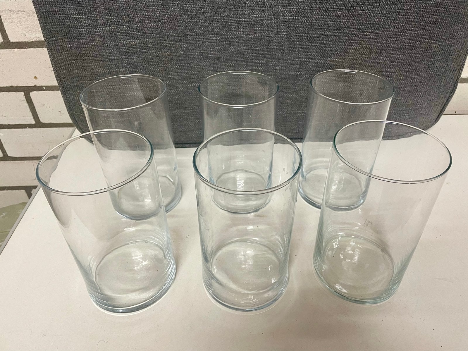Set van 6 glazen vazen/windlichten, Ophalen, Gebruikt, Transparant, Glas