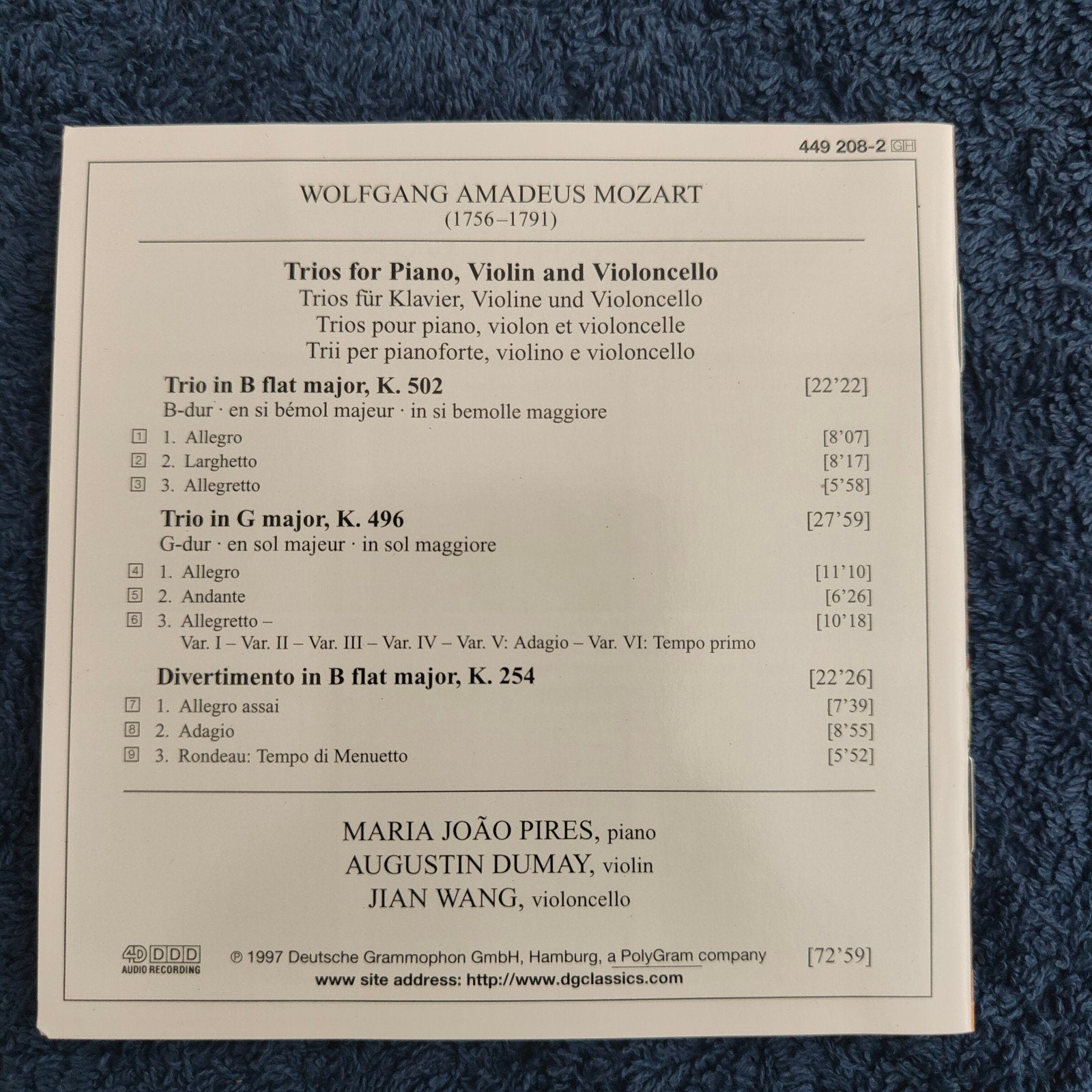 Mozart: Piano Trio's K. 496 & K. 502 - Maria João Pires 2 CD, Cd's en Dvd's, Inclusief boekje, Kamermuziek, Mozart, Ophalen of Verzenden