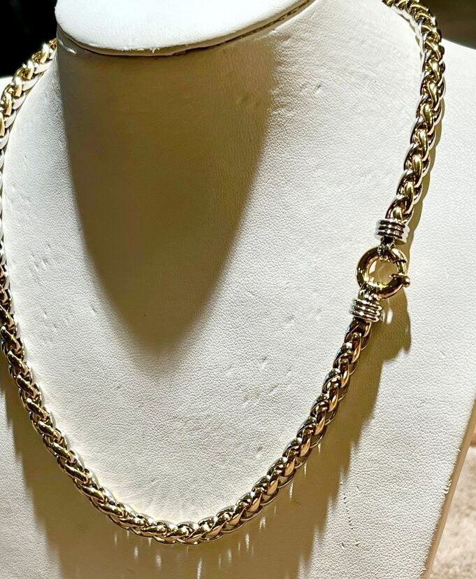 Prachtig Bicolor Gouden Jasseron Collier 14 KRT, Ophalen of Verzenden, Zo goed als nieuw, Info@kleenedelmetalen.nl, Goud