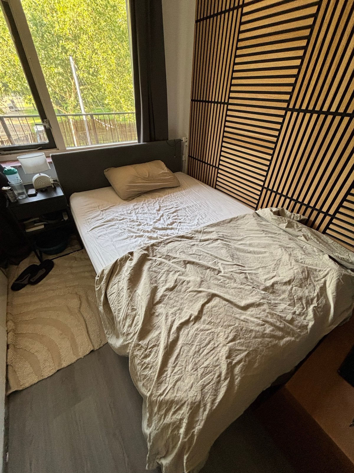 Comfortabele twijfelaar met hoofdbord, Gebruikt, 90 cm, Eenpersoons, Ophalen of Verzenden