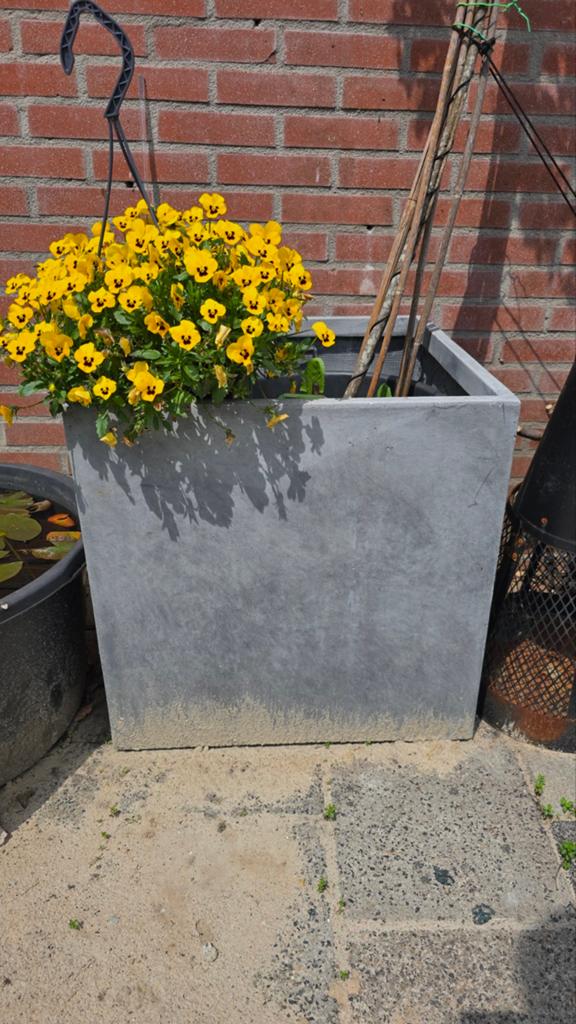 2 vierkante betonlook plantenbakken ca. 55x55x55 cm , zgan, Tuin en Terras, Bloembakken en Plantenbakken, Zo goed als nieuw, Kunststof