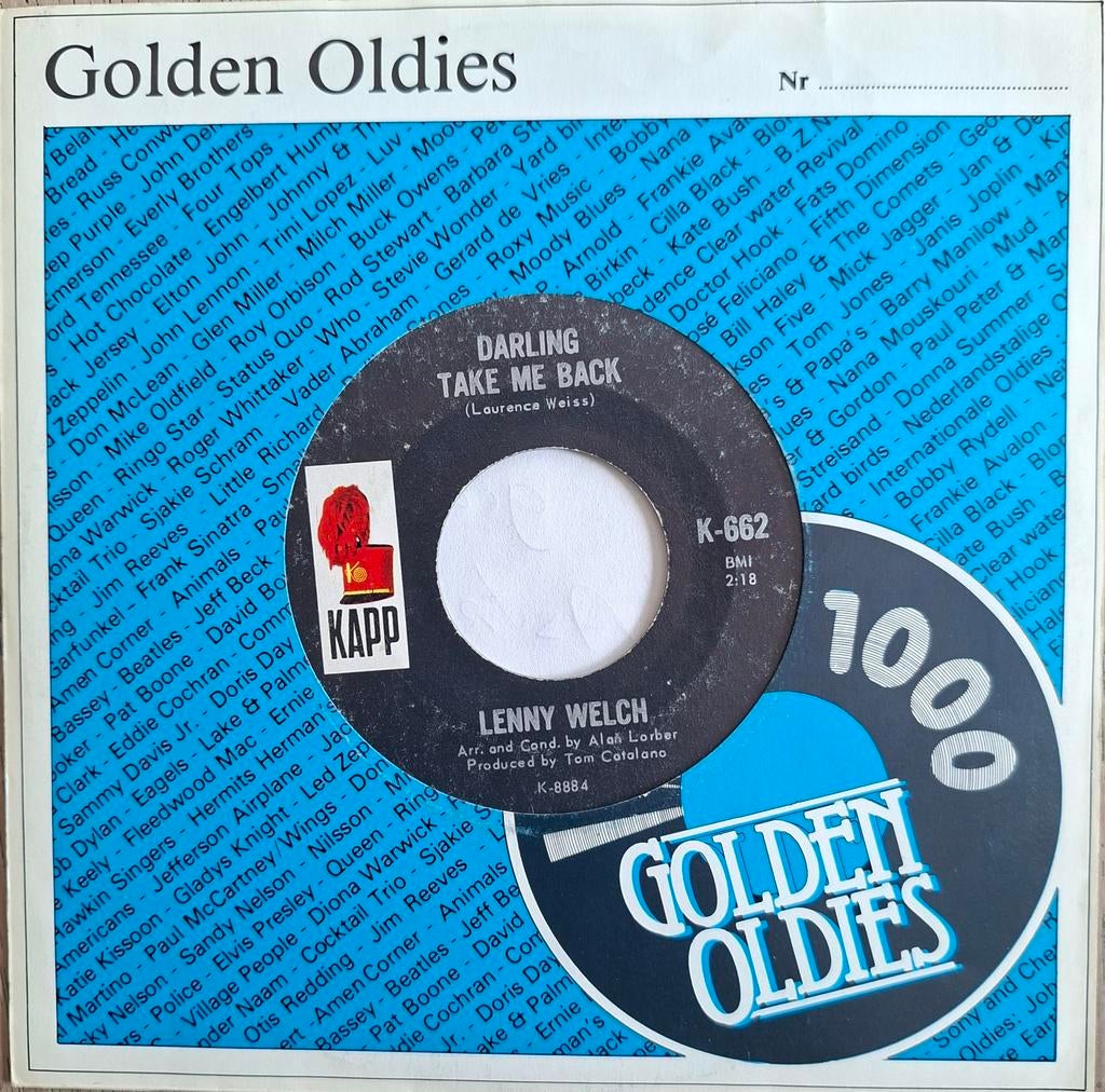 Lenny Welch - Darling take me back (1965), Cd's en Dvd's, Vinyl Singles, Gebruikt, 7 inch, Single, Ophalen of Verzenden