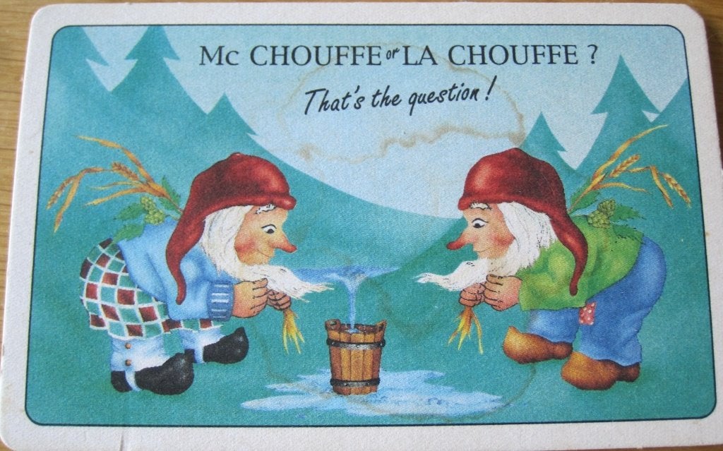 bierviltje van La Chouffe met kabouters, Verzamelen, Biermerken, Ophalen of Verzenden, Zo goed als nieuw, Viltje(s), Overige merken
