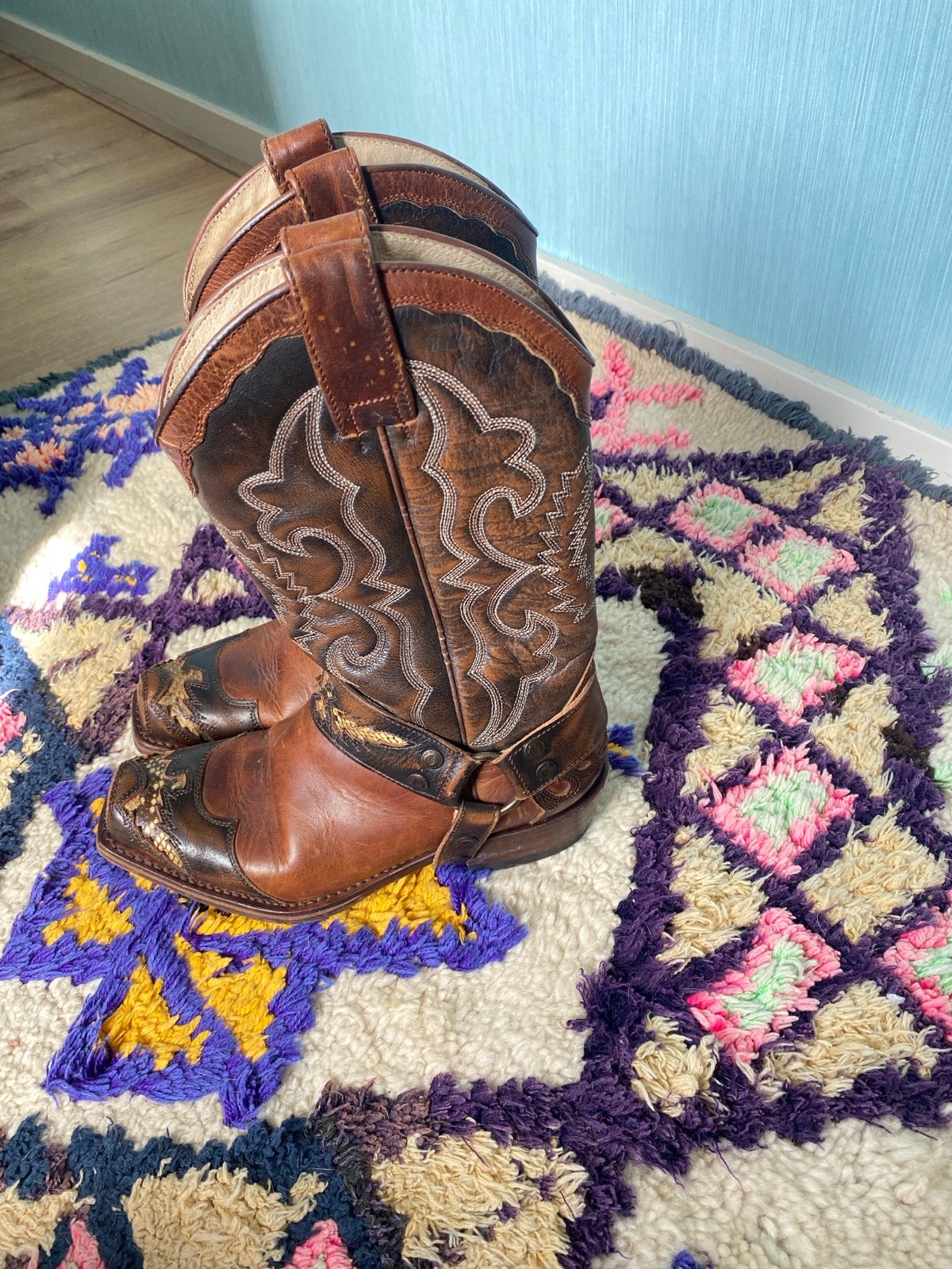 Leren Cowboylaarzen - Maat 38 western bruin, Hoge laarzen, Bruin, Ophalen of Verzenden, Zo goed als nieuw