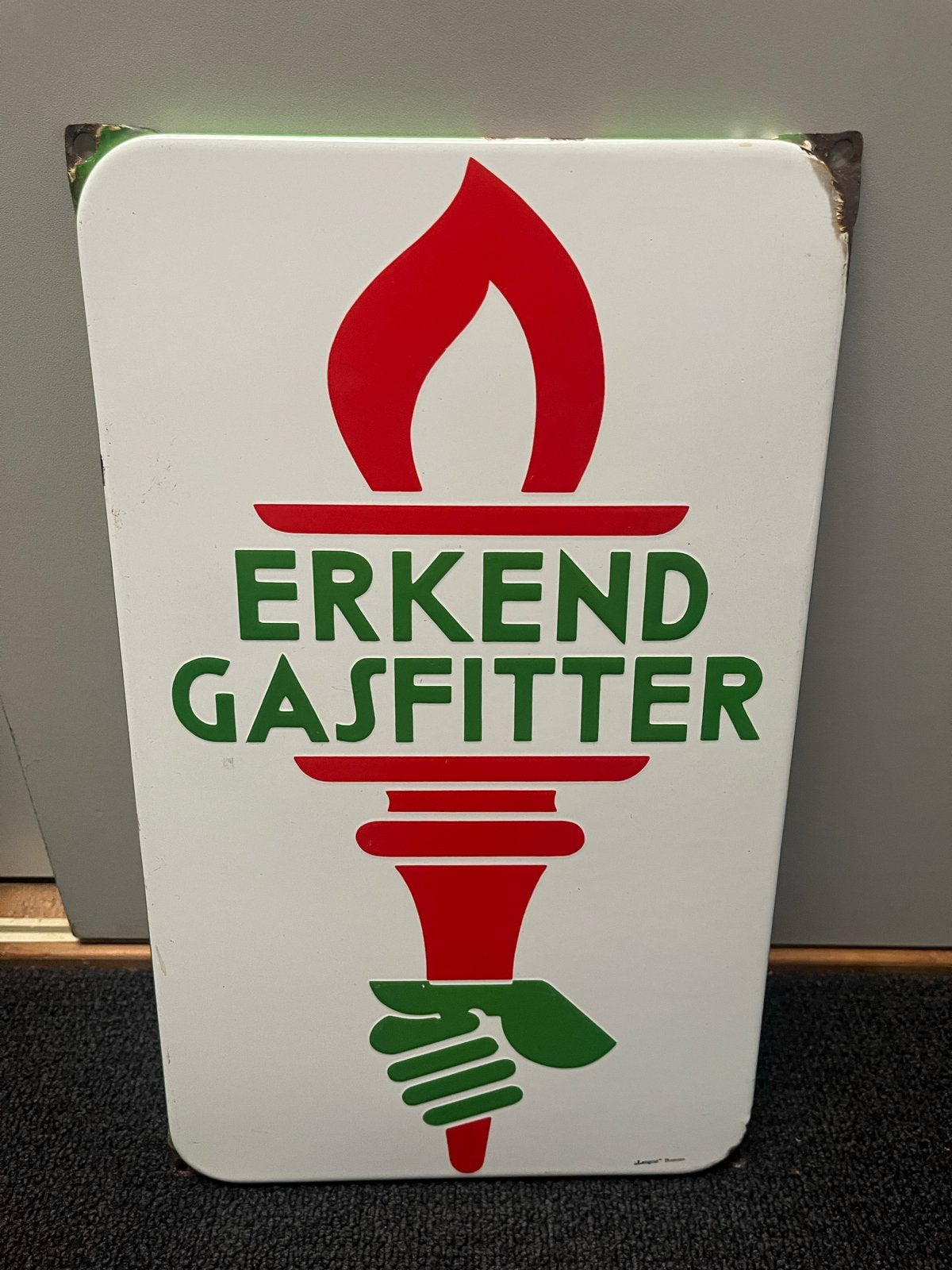 Vintage Emaille Bord "Erkend Gasfitter" - Langcat Bussum, Ophalen