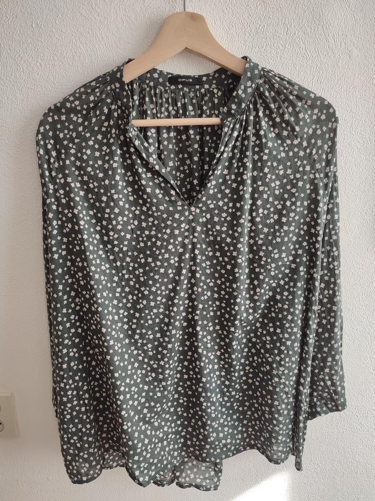 Opus Blouse Fentura Donkergroen met print Maat 38 katoen, Maat 38/40 (M), Ophalen of Verzenden, Gedragen, Opus