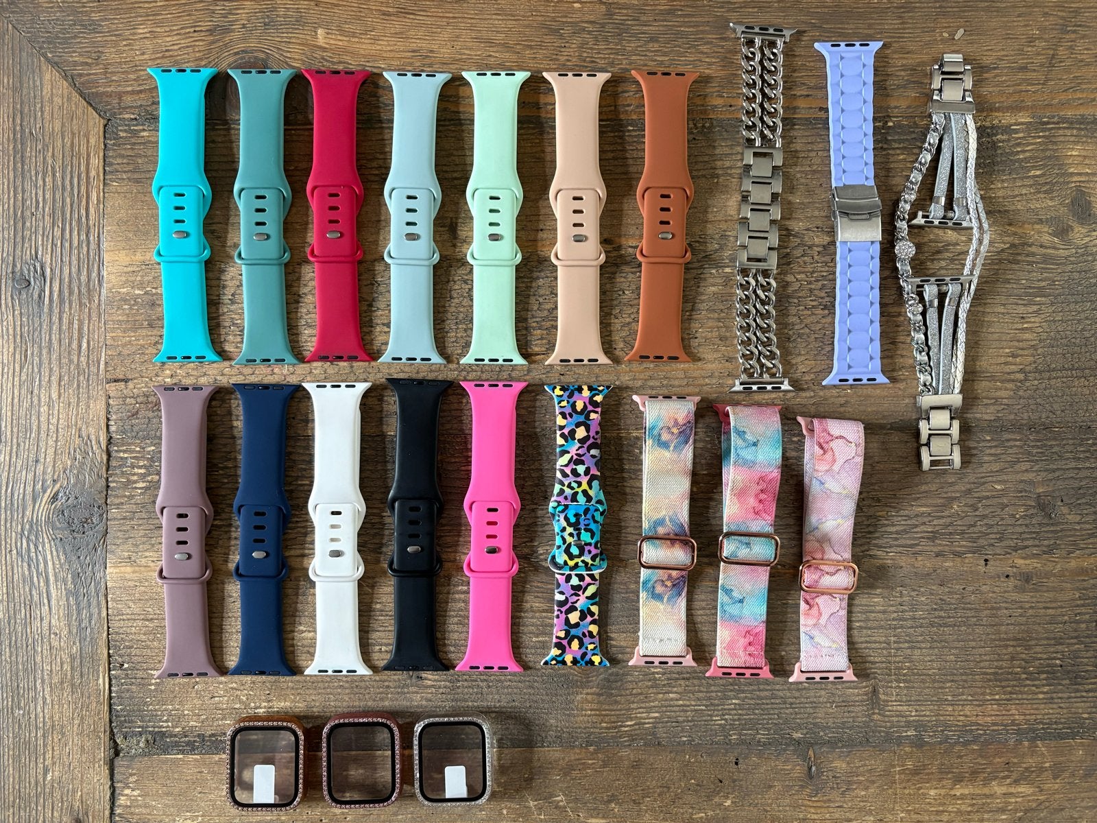 Grote collectie Apple Watch bandjes en beschermhoezen, Overige merken, Overige materialen, Polshorloge, Kunststof