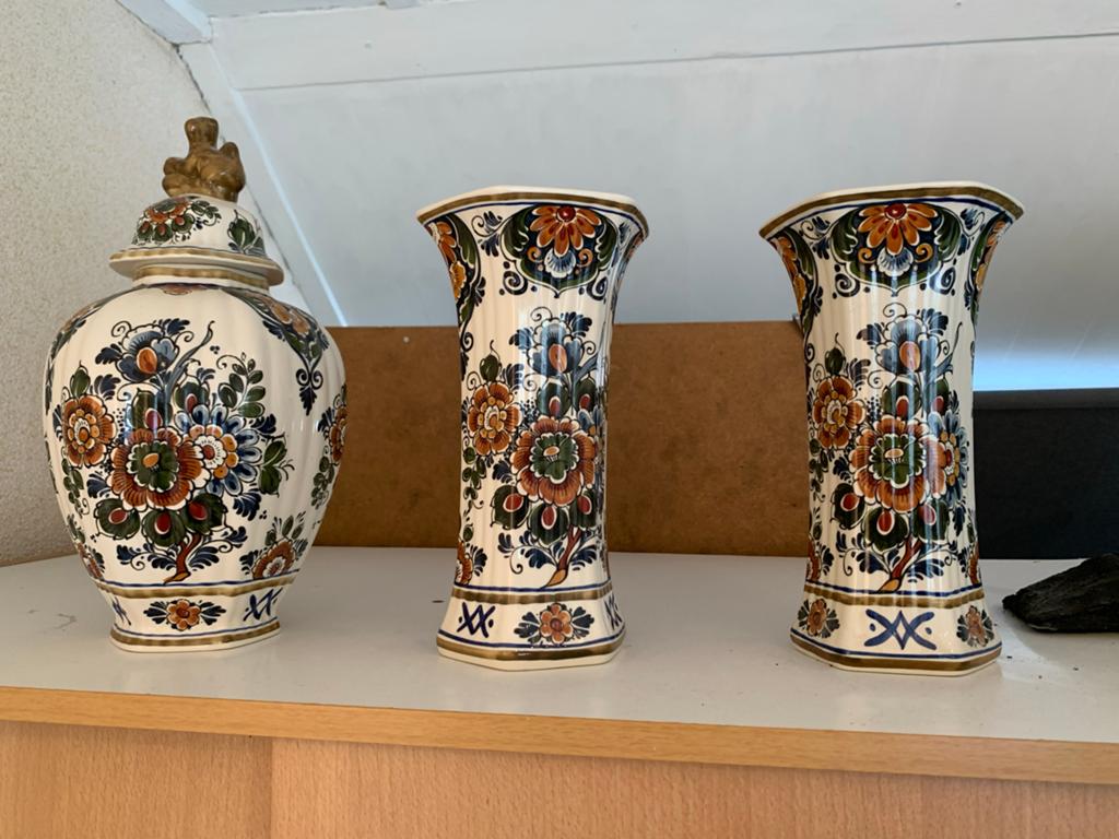 Flora Keramiek Delfts Blauw Vazen Set, Antiek en Kunst, Ophalen