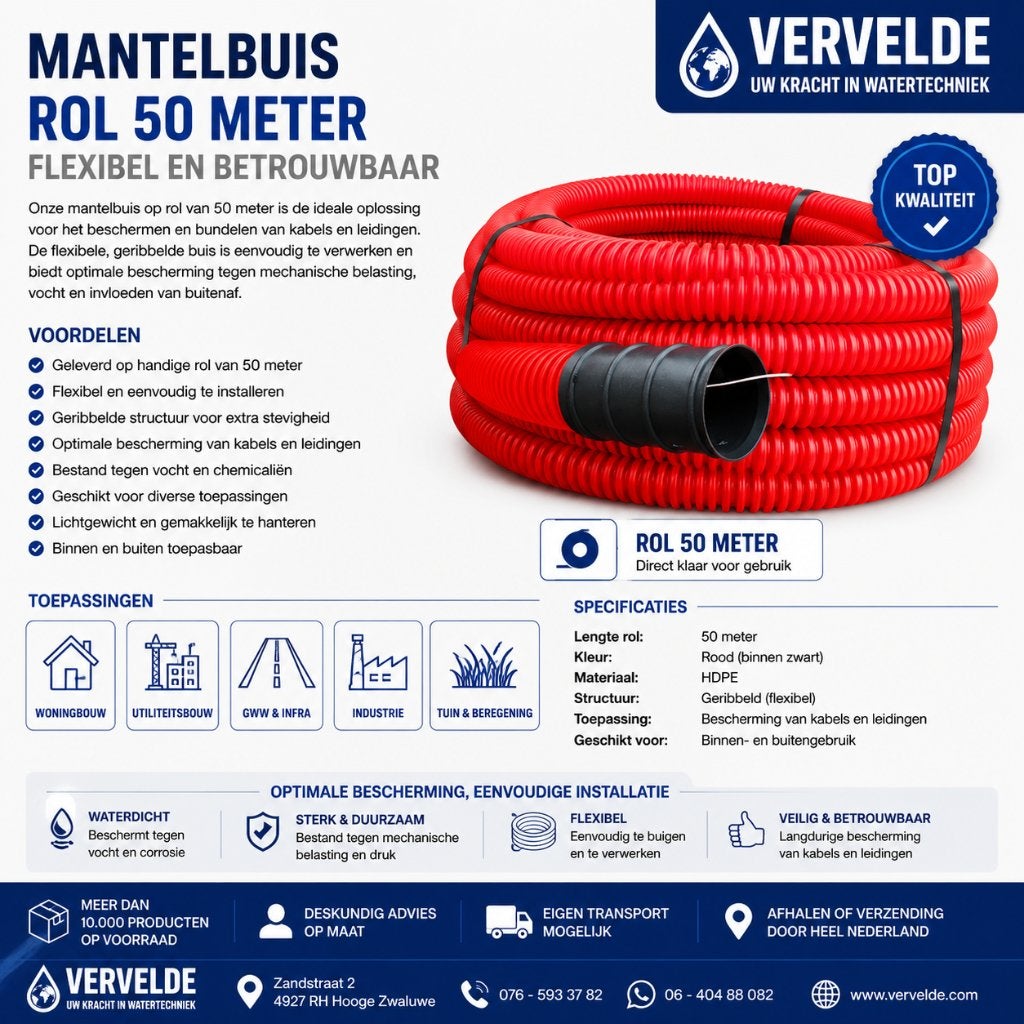 Mantelbuis rol 50 meter, Vervelde, Pvc, 6 meter of meer, Overige typen