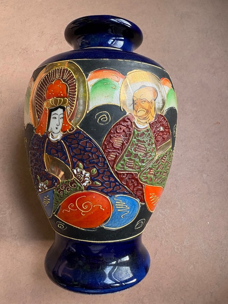 Vintage Japans satsuma vaasje, Steen/keramiek, Handgemaakt, Ophalen of Verzenden, 18 cm