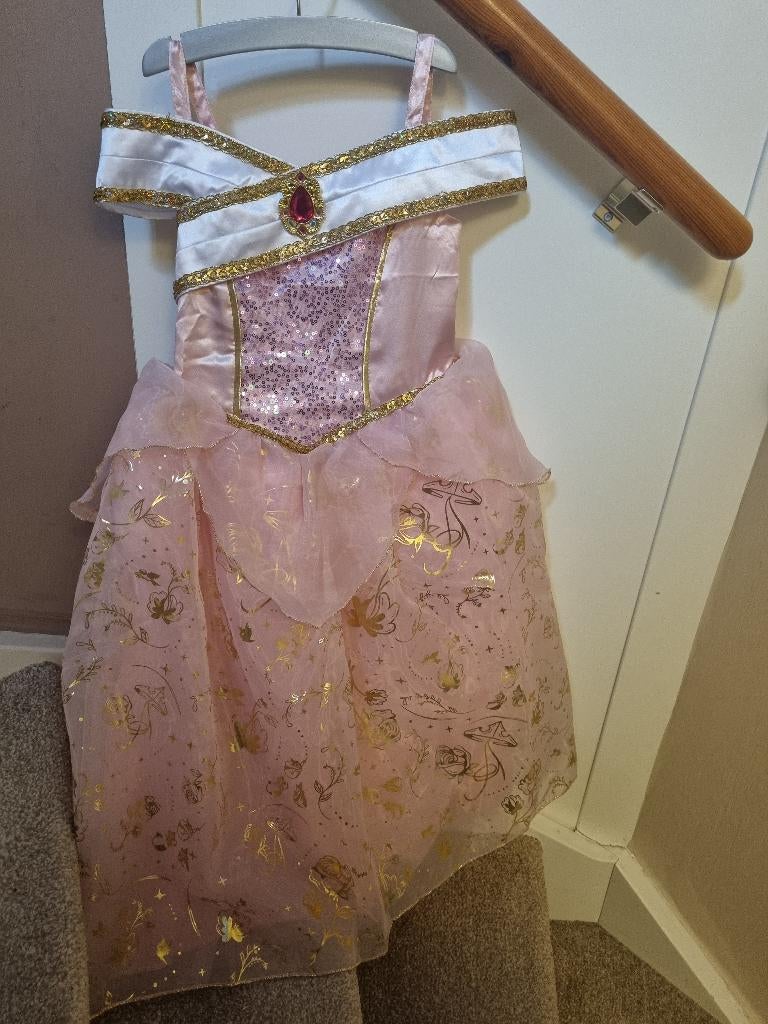 Prachtige originele Disney prinsessenjurk mt 116 Doornroosje, Disney, Meisje, Ophalen of Verzenden, Zo goed als nieuw