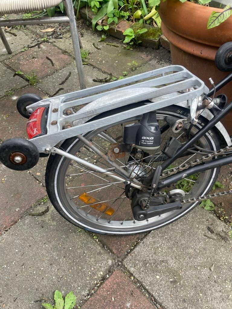 Brompton vouwfiets met 3 versnellingen en bagagedrager, Ophalen, Gebruikt, Brompton, Velgrem