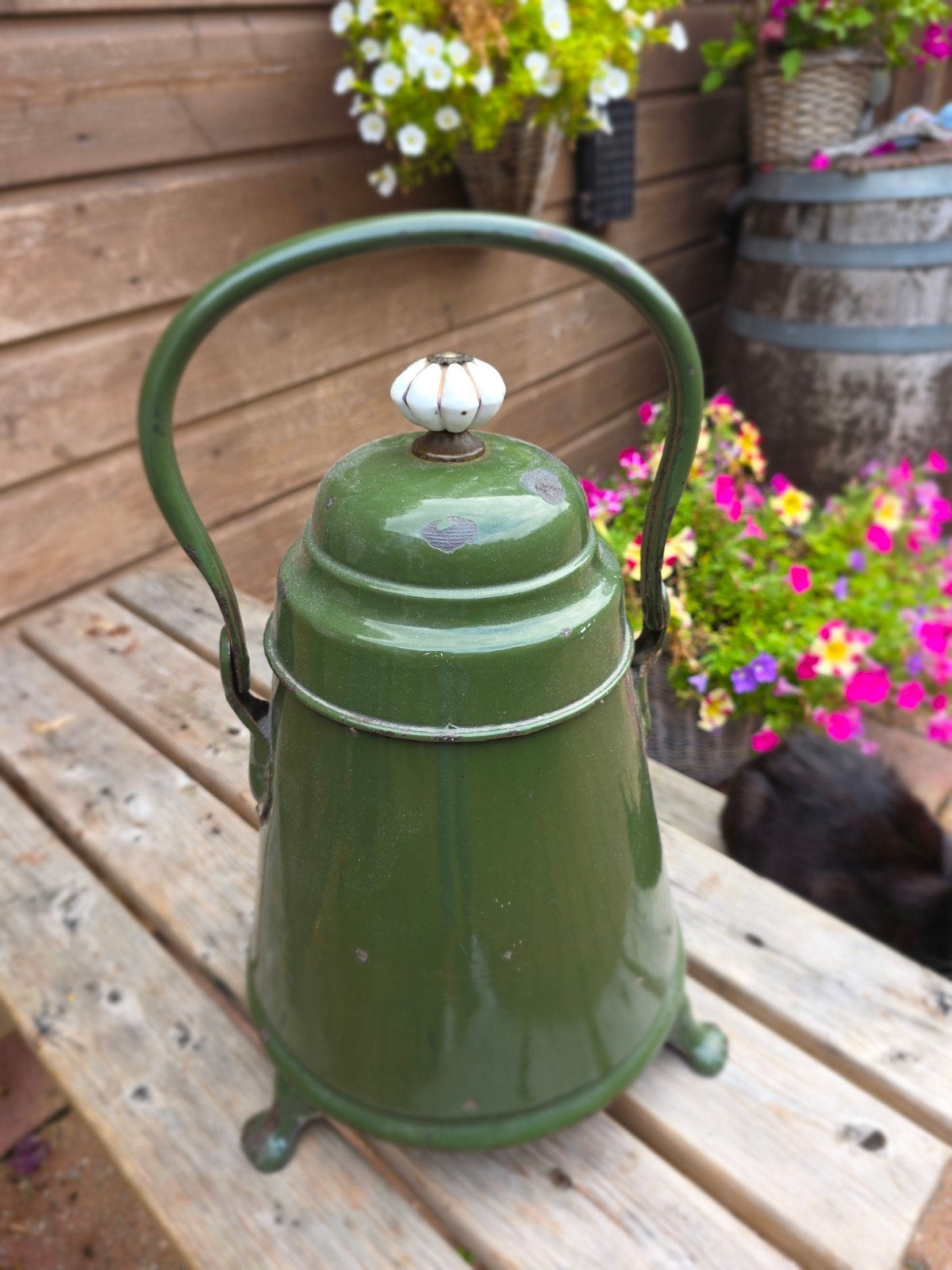 Vintage Groene Emaille Doofpot met Handvat, Antiek en Kunst, Antiek | Emaille, Ophalen of Verzenden