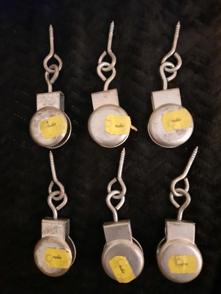 Mini katrol ijzer 6 stuks met bevestigingsoog., Ophalen of Verzenden, Zo goed als nieuw, IJzer, Overige typen