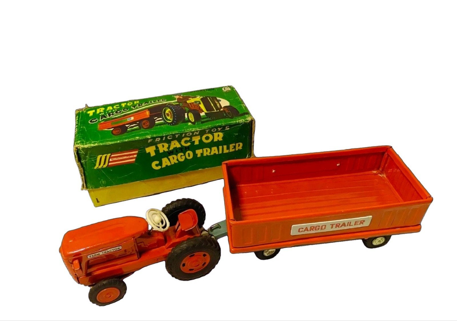Zeldzame Vintage Line Mar Farm Tractor met Trailer + Doos, Antiek en Kunst, Ophalen of Verzenden