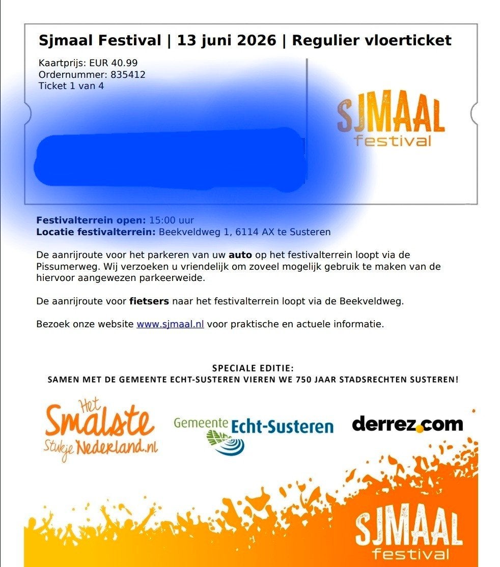 Ticket Sjmaal festival Susteren, Eén persoon