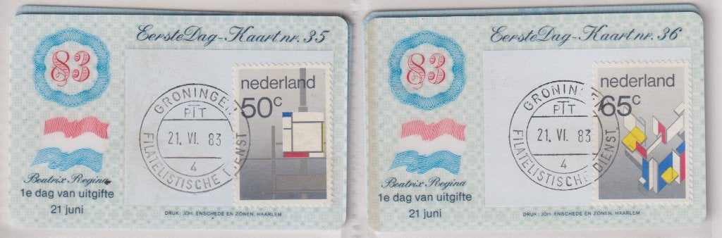 Nederland 1983 Eerste Dag-Kaarten Beweging De Stijl, Verzenden, Gestempeld, Plaats of Gebouw