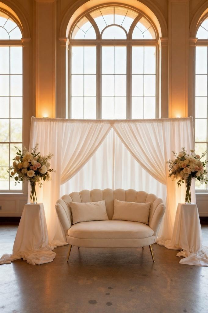 Backdrop met bankje te huur, hennafeest, baby shower, Ophalen, Zo goed als nieuw, Geboorte of Huwelijk