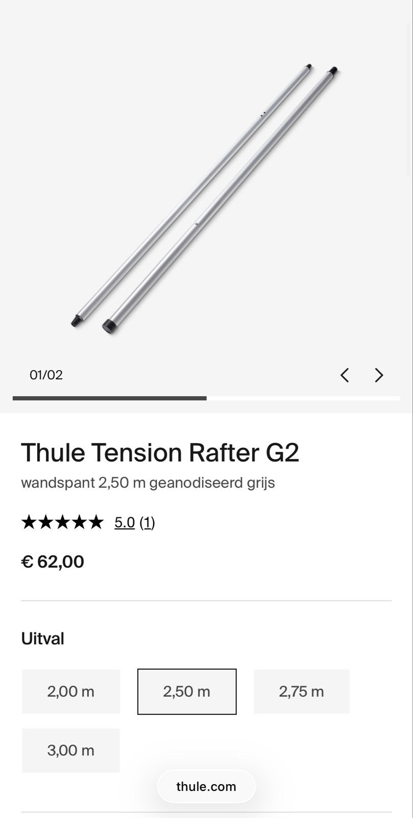 2x Thule Rafter G2 2.50m Omnistor 5200 4900 5003 5002, Ophalen of Verzenden, Zo goed als nieuw