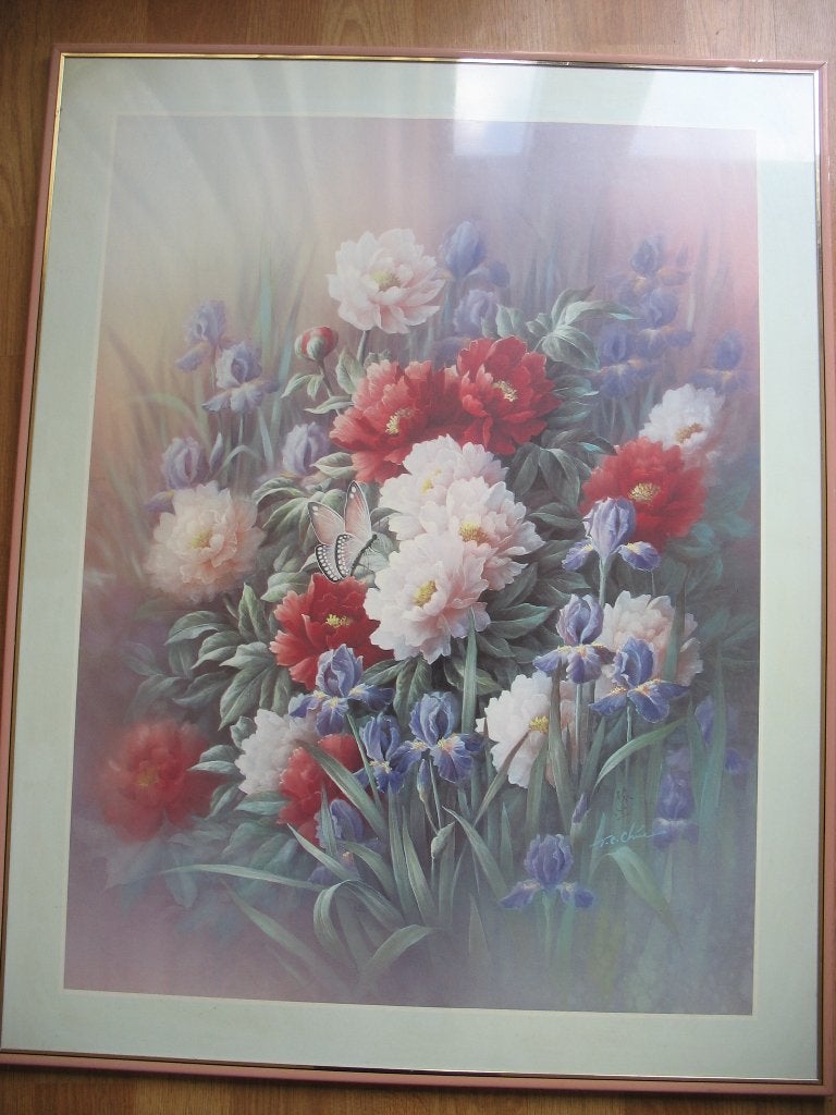 Prachtige Print Bloemenprint met Vlinder in Lijst, Ophalen, 50 – 75, 50 tot 75 cm, Print
