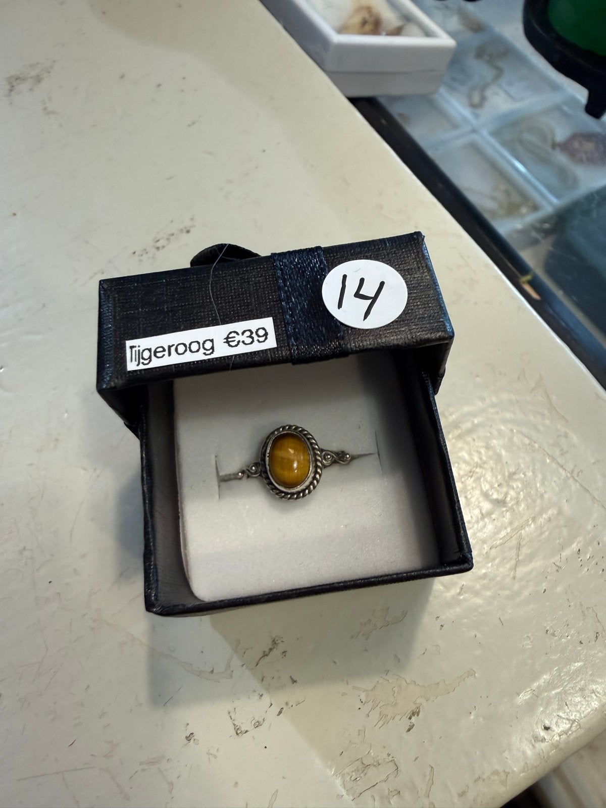 Zilveren ring met Tijgeroog edelsteen, Sieraden, Tassen en Uiterlijk, Ophalen, Bruin, Zo goed als nieuw, X
