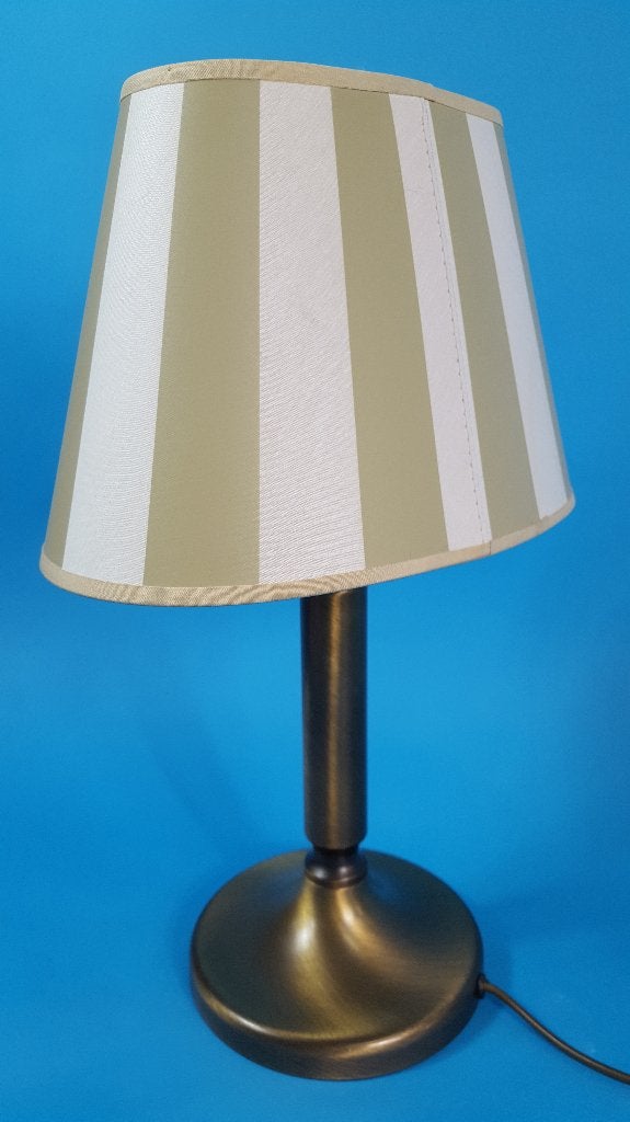 Brocante tafellamp, bronzen voet, gestreepte kap. S4, Tweedehands verkoop, Tweedehands verkoop, Gebruikt, Ophalen of Verzenden