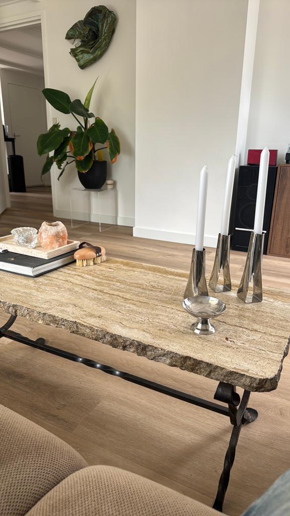 GEZOCHT! Onderstel voor travertin blad ( chrome/RVS), Huis en Inrichting, Tafels | Salontafels, 100 tot 150 cm, Ophalen of Verzenden
