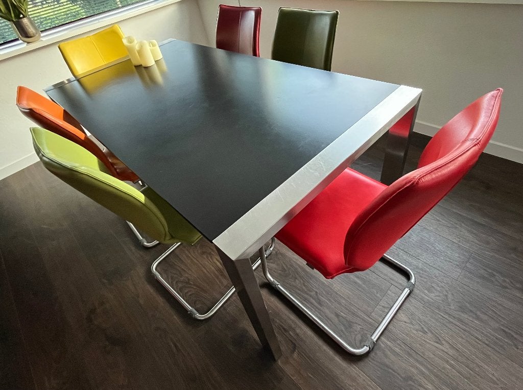 Gratis af te halen eettafel met 6 stoelen, Ophalen, Gebruikt, 100 tot 150 cm, 50 tot 100 cm